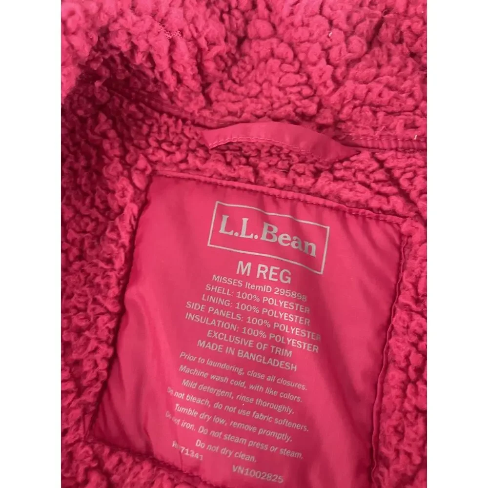LL Bean Jacket Women’s Medium Pink Windbreaker Pockets Lined Fur N313